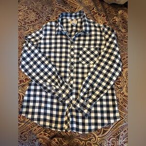 Women's Black and White Checkered Button Down Shirt